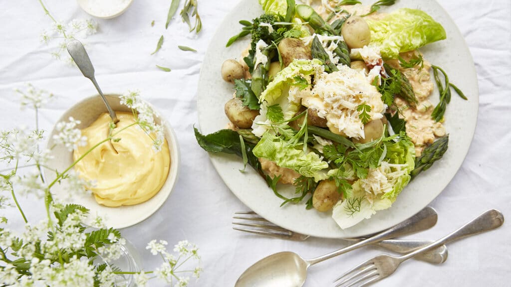 Crab, asparagus & Jersey royal salad | Borough Market