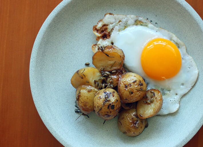 Duck egg and fennel potatoes