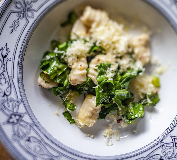 Gnocchi, spring greens & chilli