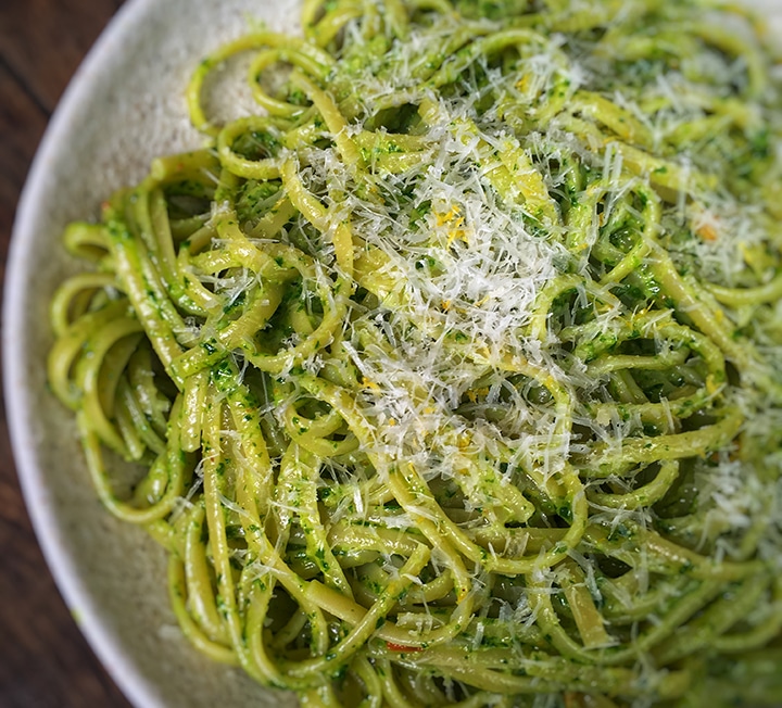 Linguine with wild garlic pesto