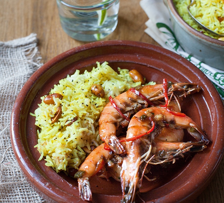 Tamarind prawns with lime rice