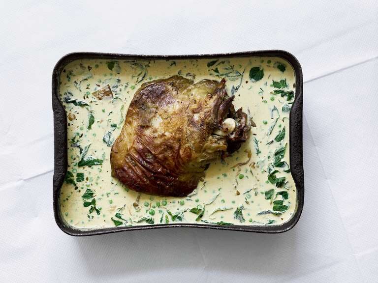 Braised lamb with creme fraiche and mint - credit Jason Lowe - St John