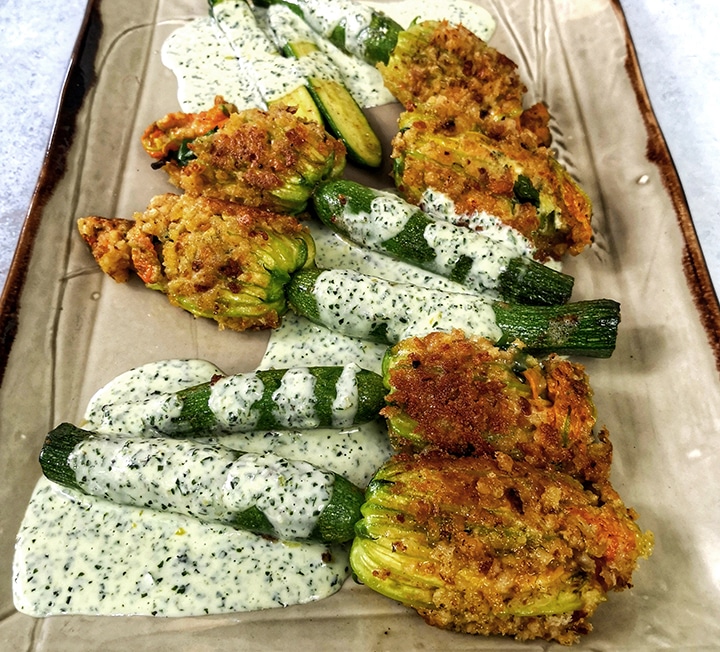 Graceburn-filled crispy courgette flowers