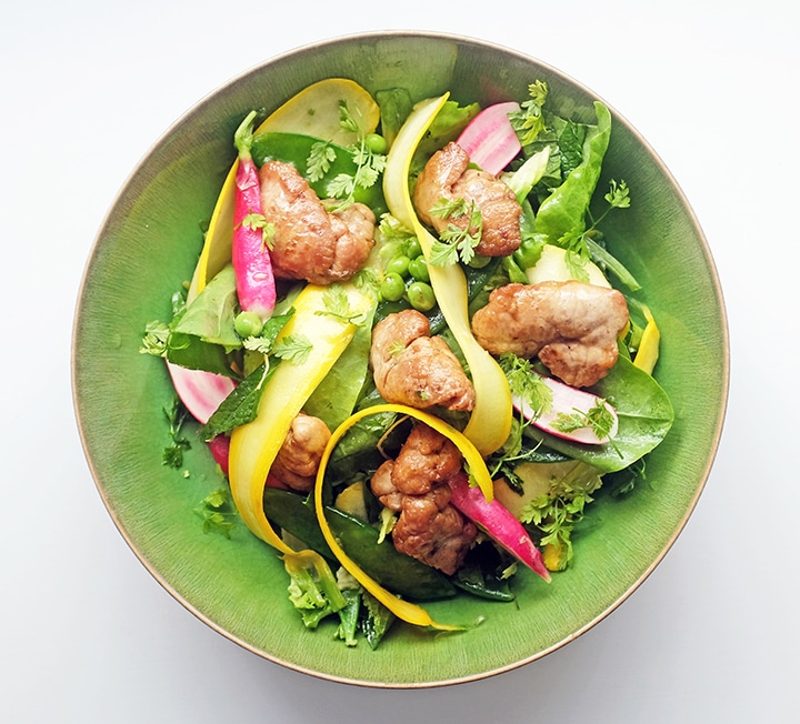 Lamb sweetbreads, sorrel, herb & summer veg