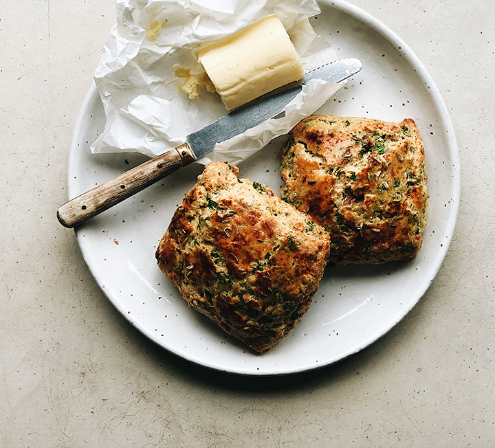 Wild garlic cheese scones