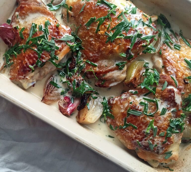 Braised lamb, peas, creme fraiche & mint Borough Market