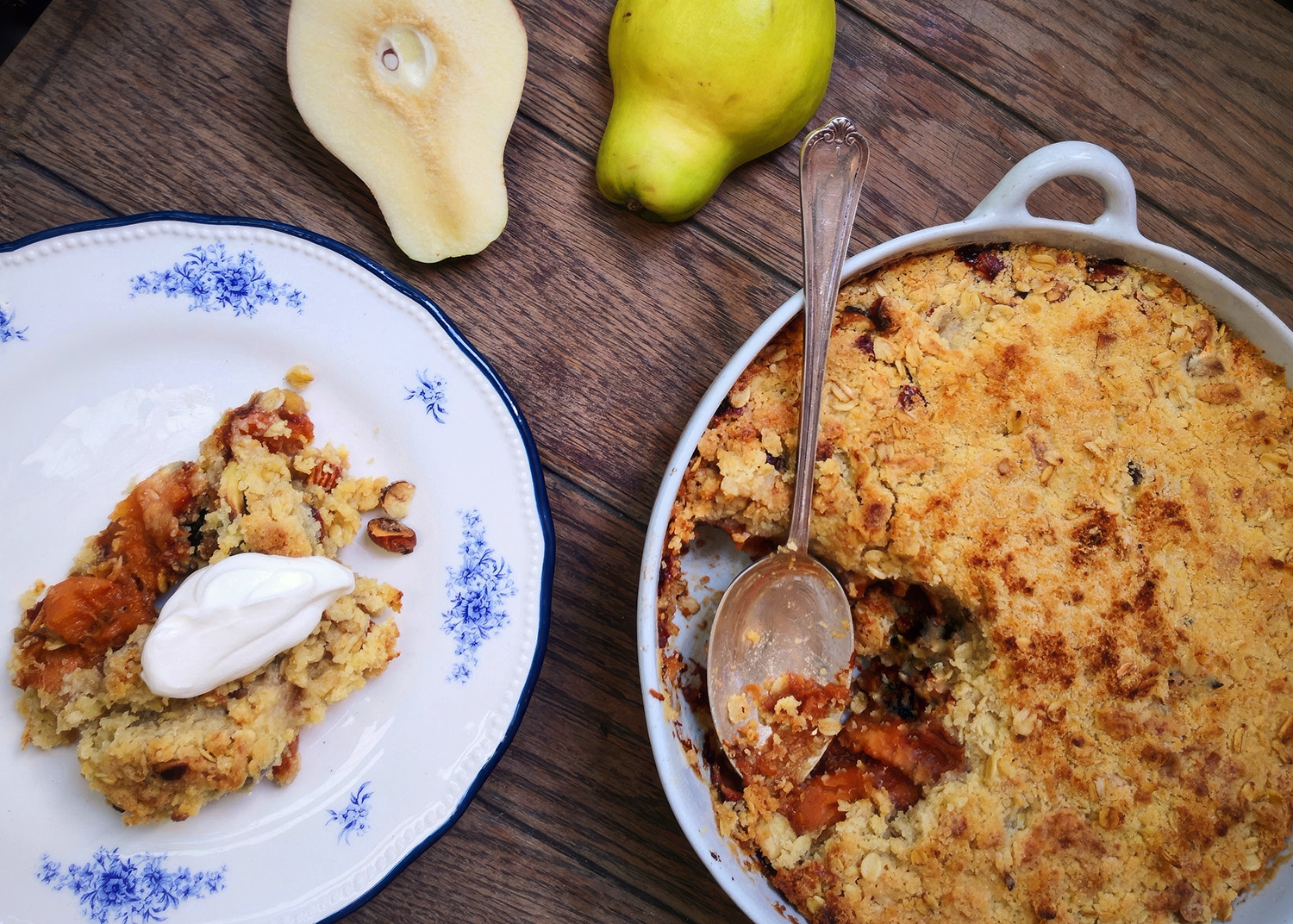 Quince and cobnut crumble