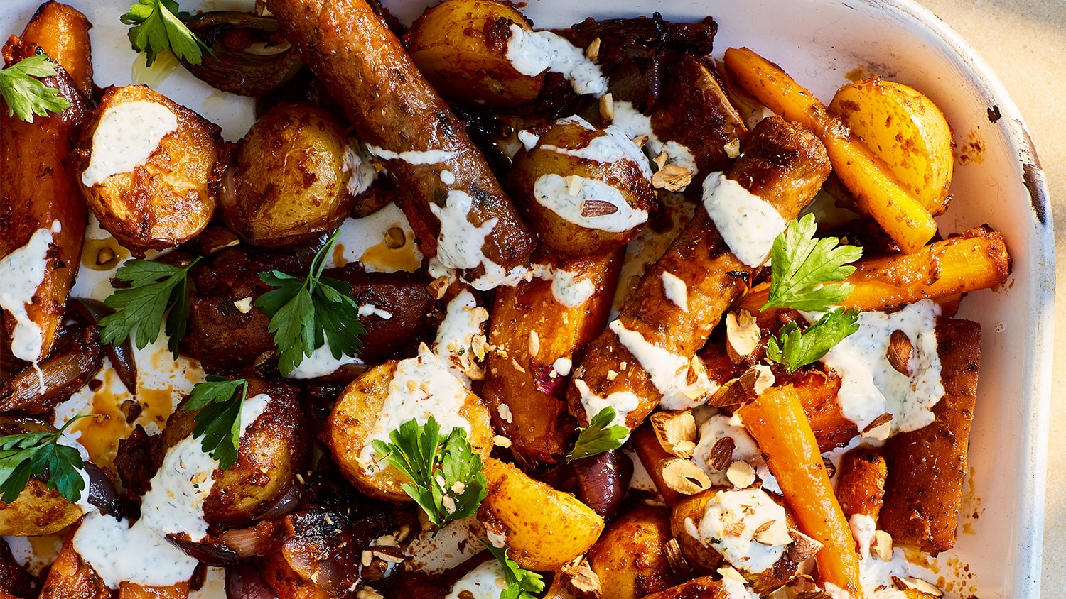 Midweek carrot and potato tray bake | Borough Market