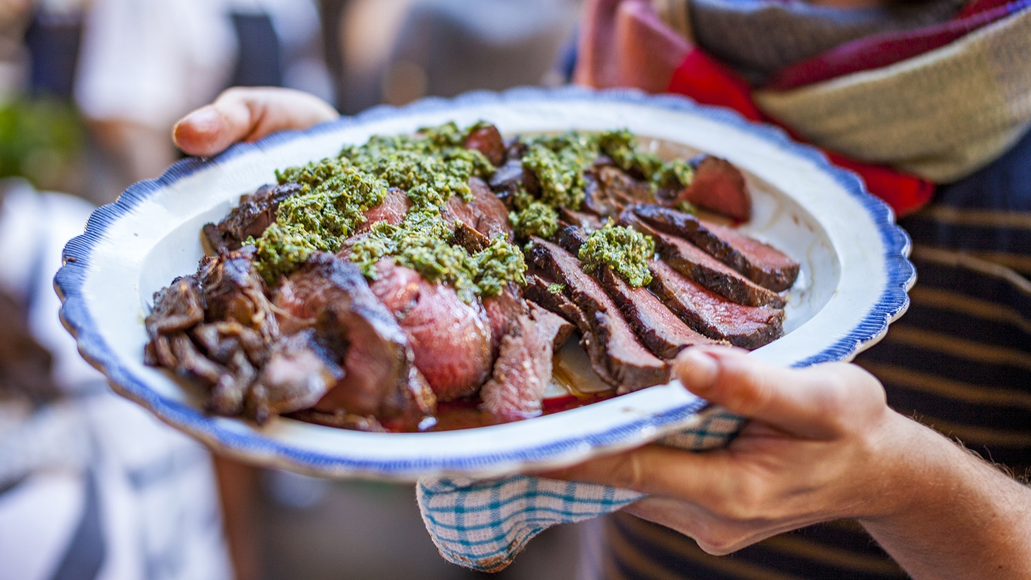 Barbecued Venison with Green Sauce - by Tom Hunt
