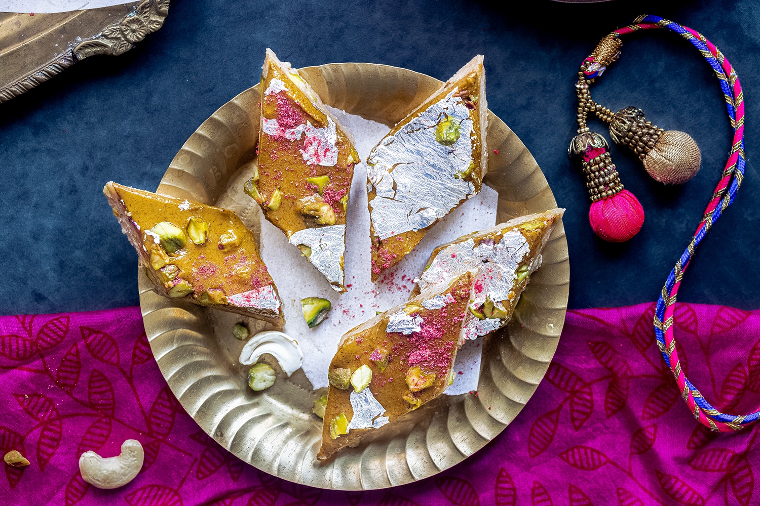 Strawberry, tonka bean & pistachio butter kaju burfi