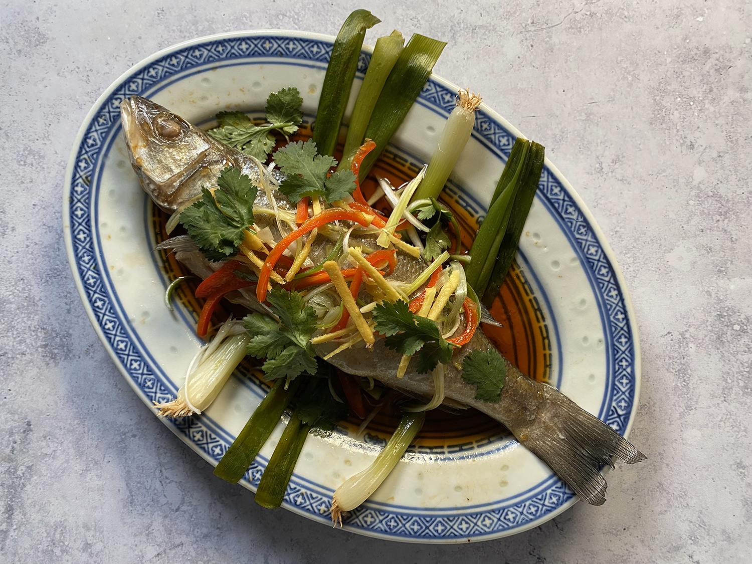 Lunar New Year steamed sea bass made from Borough Market ingredients