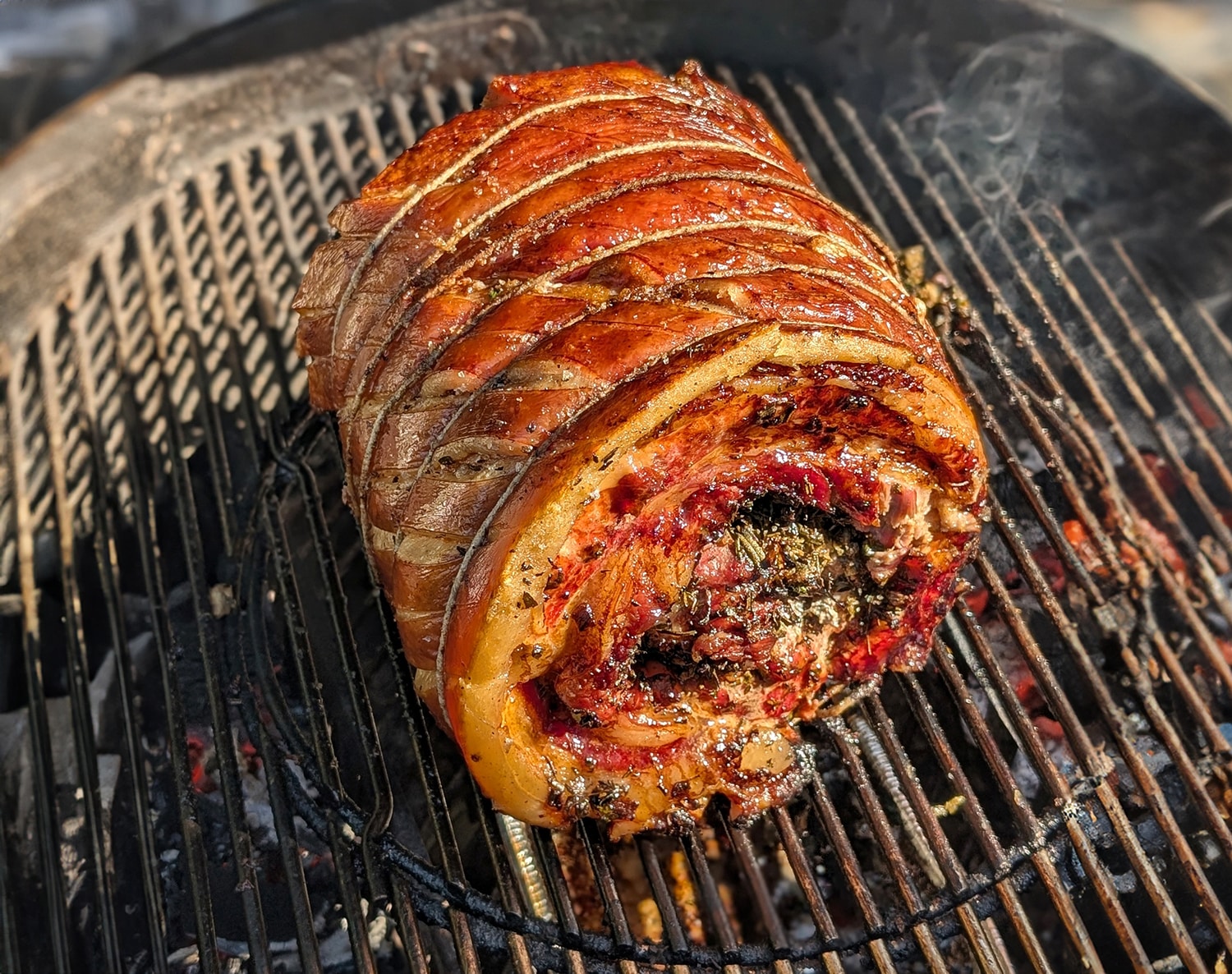 Barbecued pork belly with herb & peppercorn stuffing