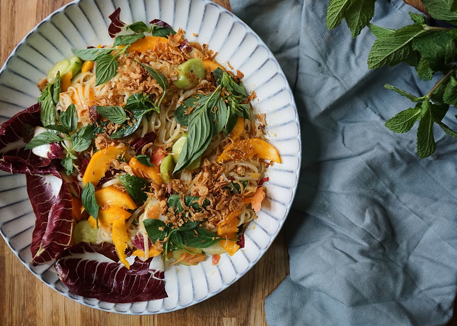 Rice noodle & mango herb salad made with Borough market ingredients