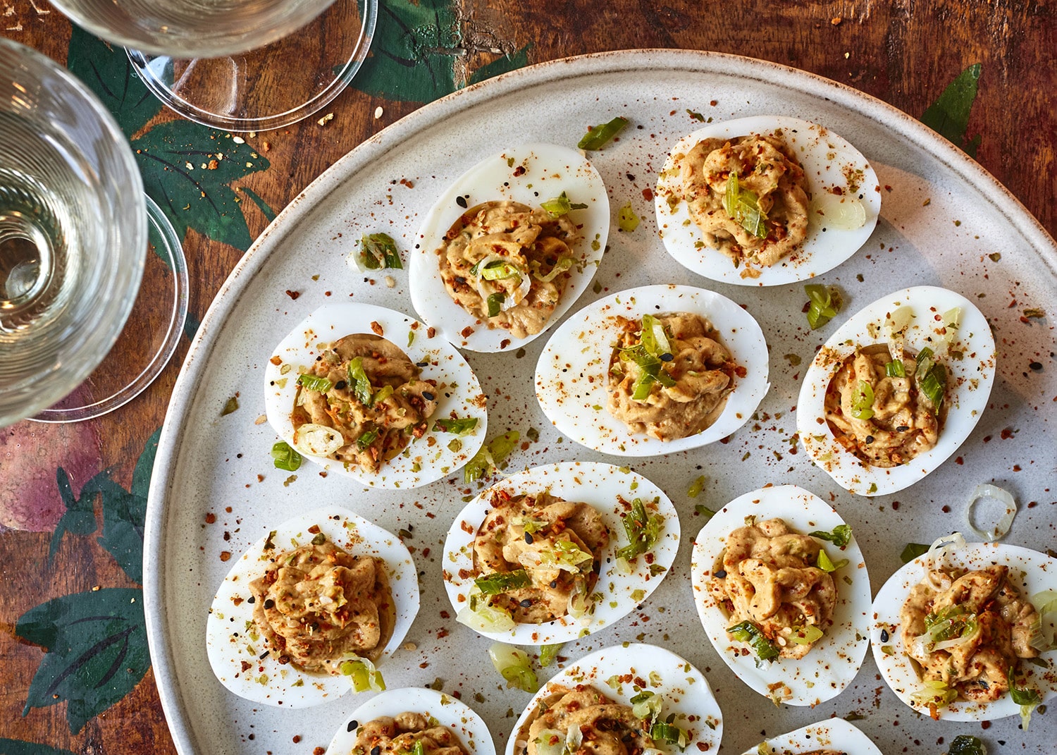 Sizzled spring onion & togarashi devilled eggs