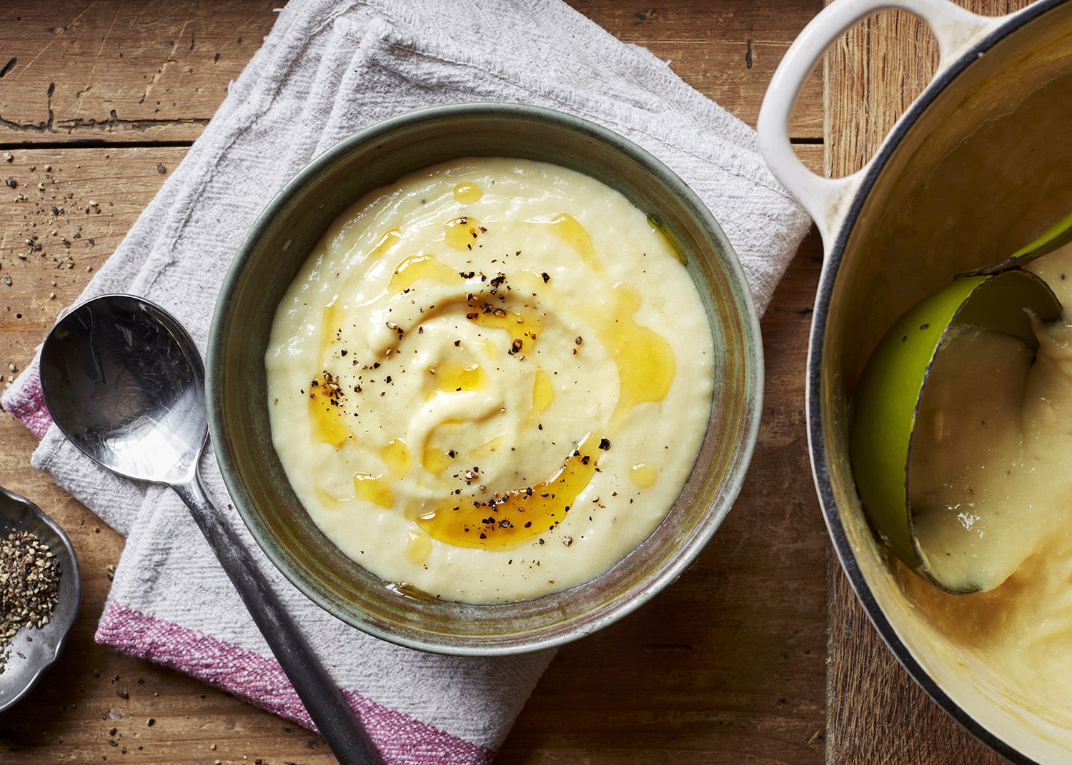 Leek & potato soup with smoked raclette & truffle oil