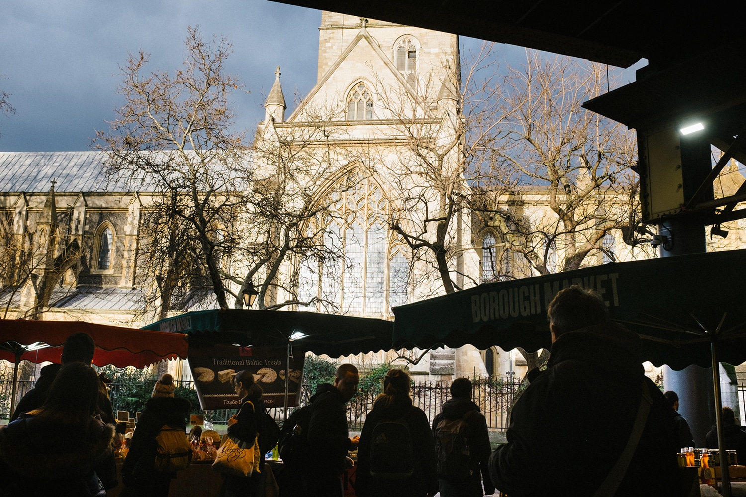 Southwark Cathedral, viewed through Borough Market