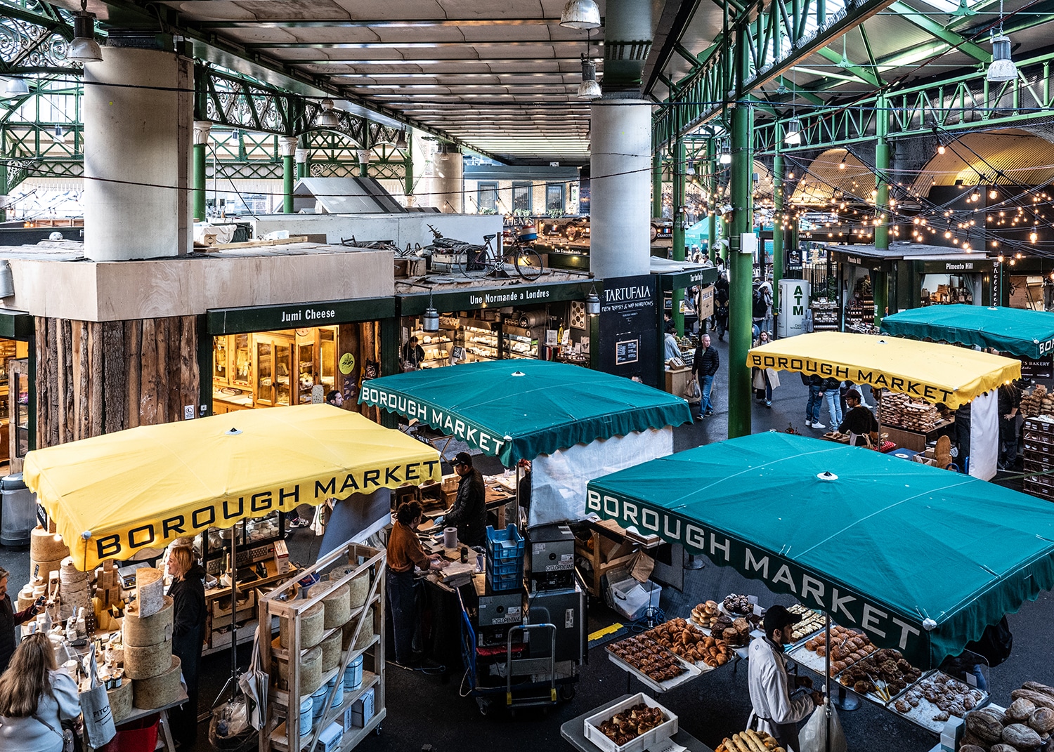 A view down on the Borough market traders