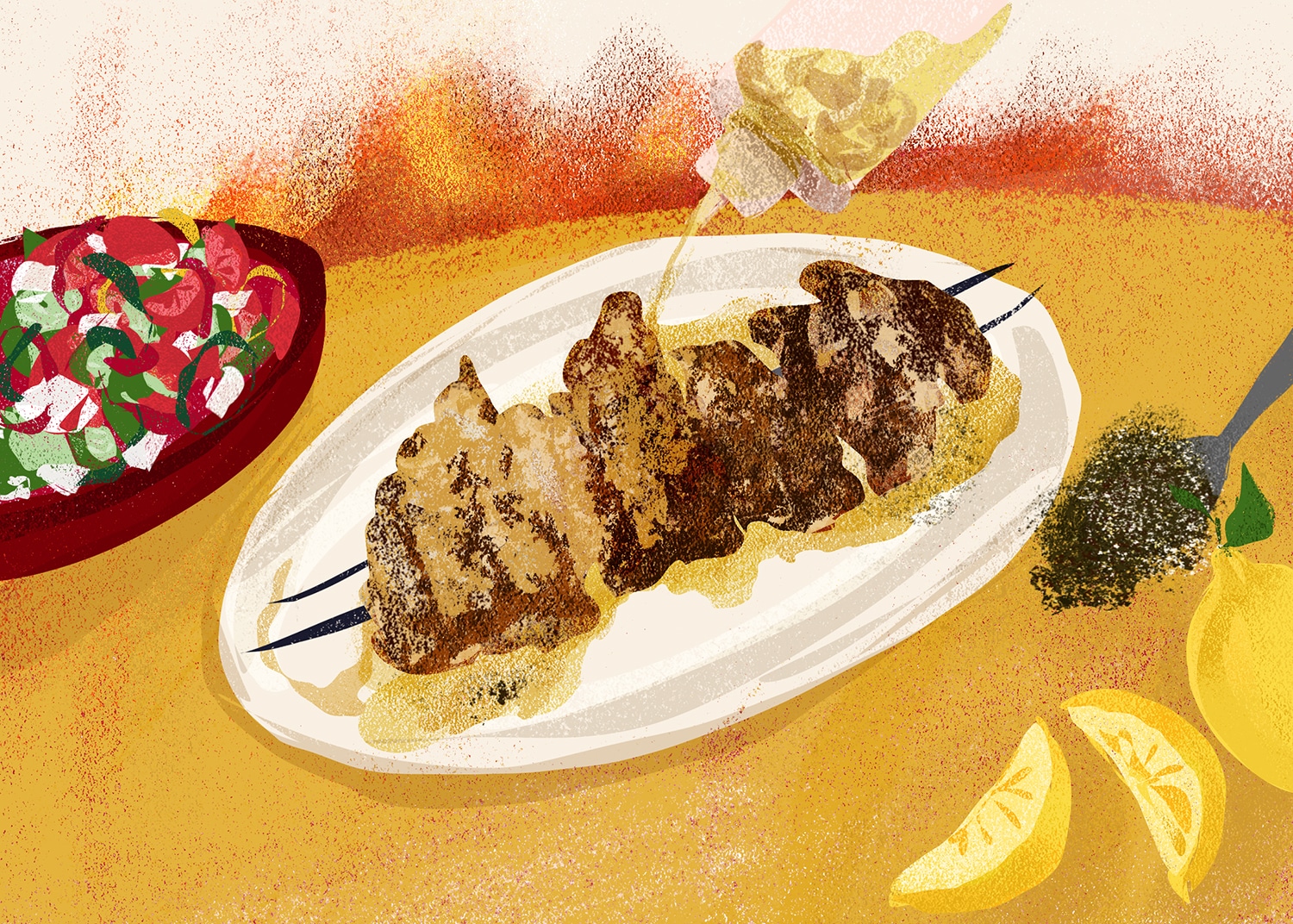 An illustration of David Carter's charred squid skewer