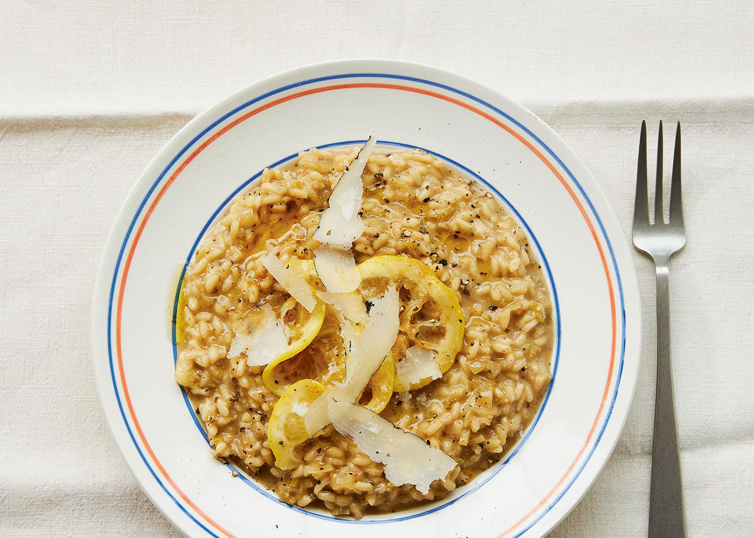 Cacio e pepe risotto with brown-butter lemons