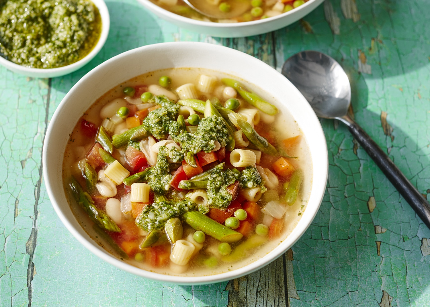 Summer minestrone with carrot-top pesto